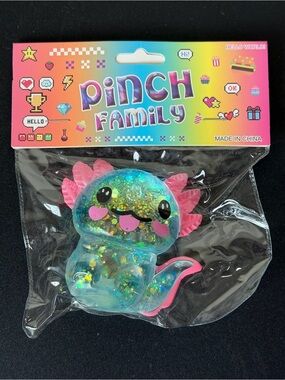 Glitter Aqua Axolotl Squishy Toy with Pink Gills